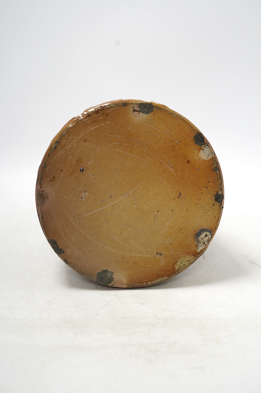 A mid 19th century Masonic stoneware mallet shaped bottle, 24cm high. Condition - good